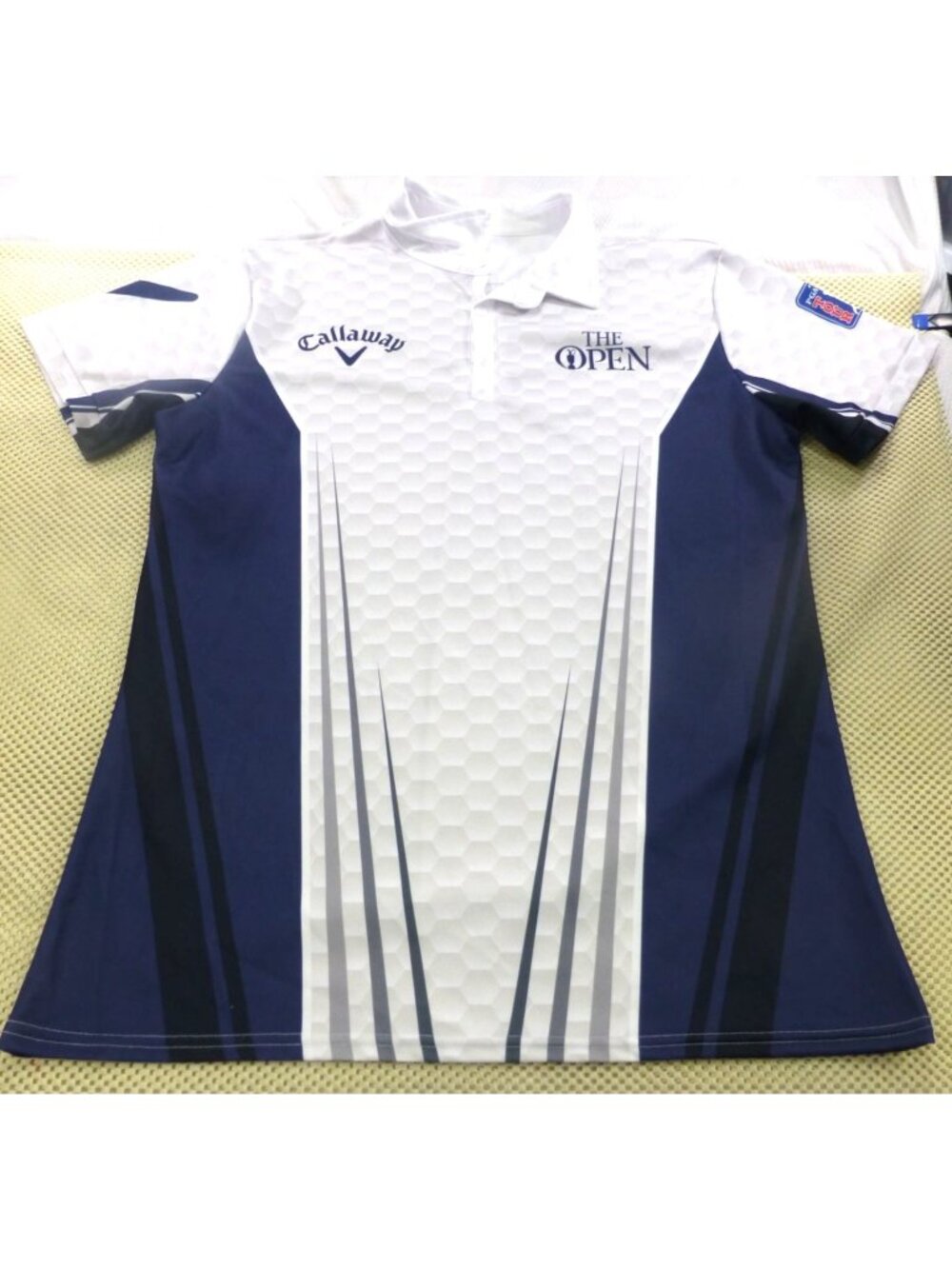 Callaway The Open Polo Shirt White & Navy Hex Pattern Mens XL 23" Chest